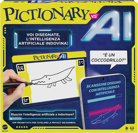 Mattel Games Pictionary Vs. Ai - La Versione Con L'intelligenza Artificiale, I Giocatori Disegnano E L'ia Indovina, In Italiano