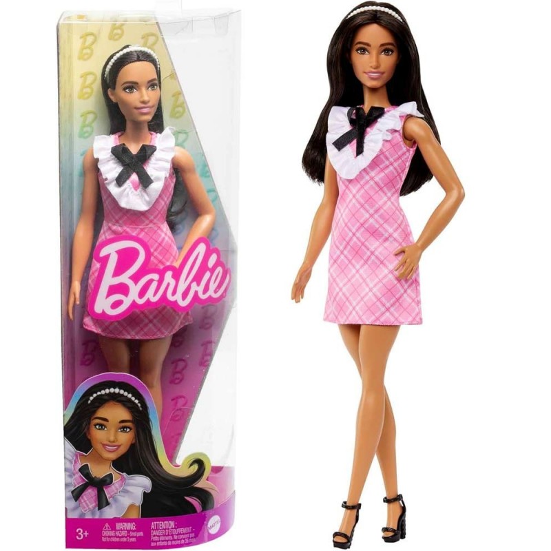 bambola barbie fashionistas 30 cm capelli neri e abito rosa