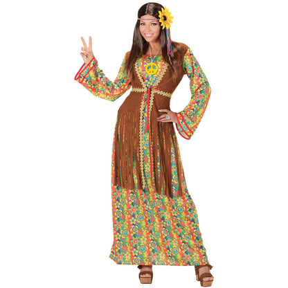 Costume Donna Hippie (Vestito Con Gilet,Collana Segno Della Pace) (S)