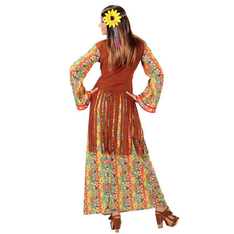 Costume Donna Hippie (Vestito Con Gilet,Collana Segno Della Pace) (M)