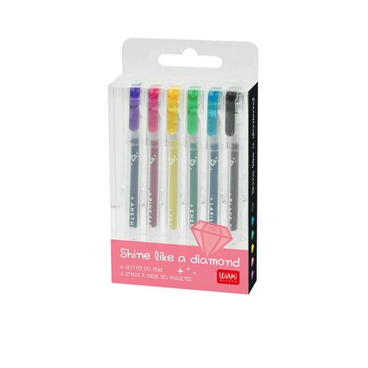 Legami  Set Of 6 Glitter Gel Pens - Shine Like A Diamond