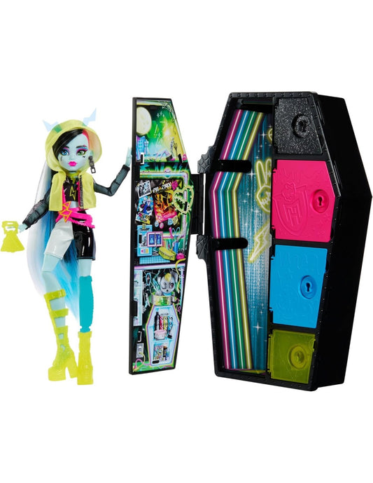 Monster High Segreti da Brivido Neon Frights Frankie Stein, Playset con Bambola